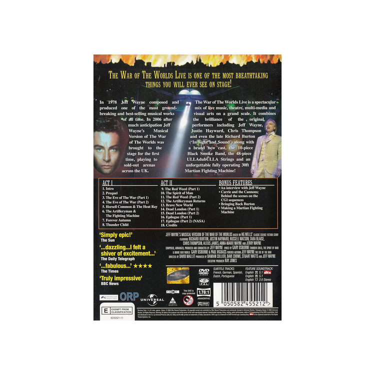 Jeff Wayne's Musical Version of The War of The Worlds - Live on Stage! DVD, 2007